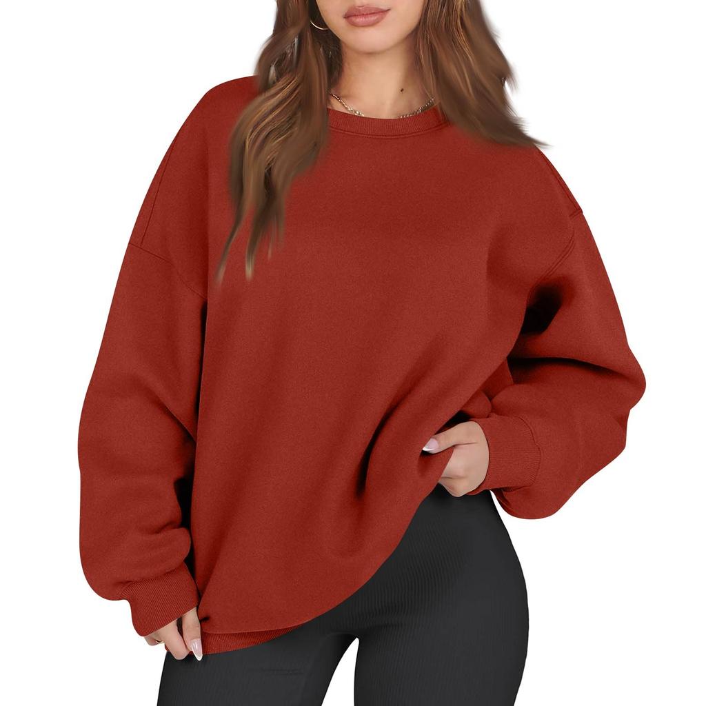 Women's Fashion Long Sleeve Solid Color Round Neck Loose Oversize Pullover Sweater Top