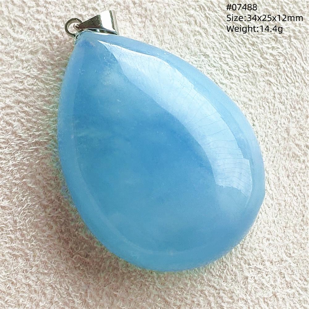 Natural Blue Aquamarine Oval Pendant Jewelry For Women Men Dark Aquamarine Necklace Fashion Brazil AAAAAA