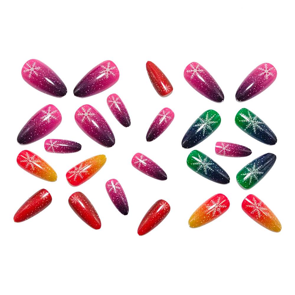 Festive Gradient Snowflake Manicure: Colorful Press-On Nail Tips