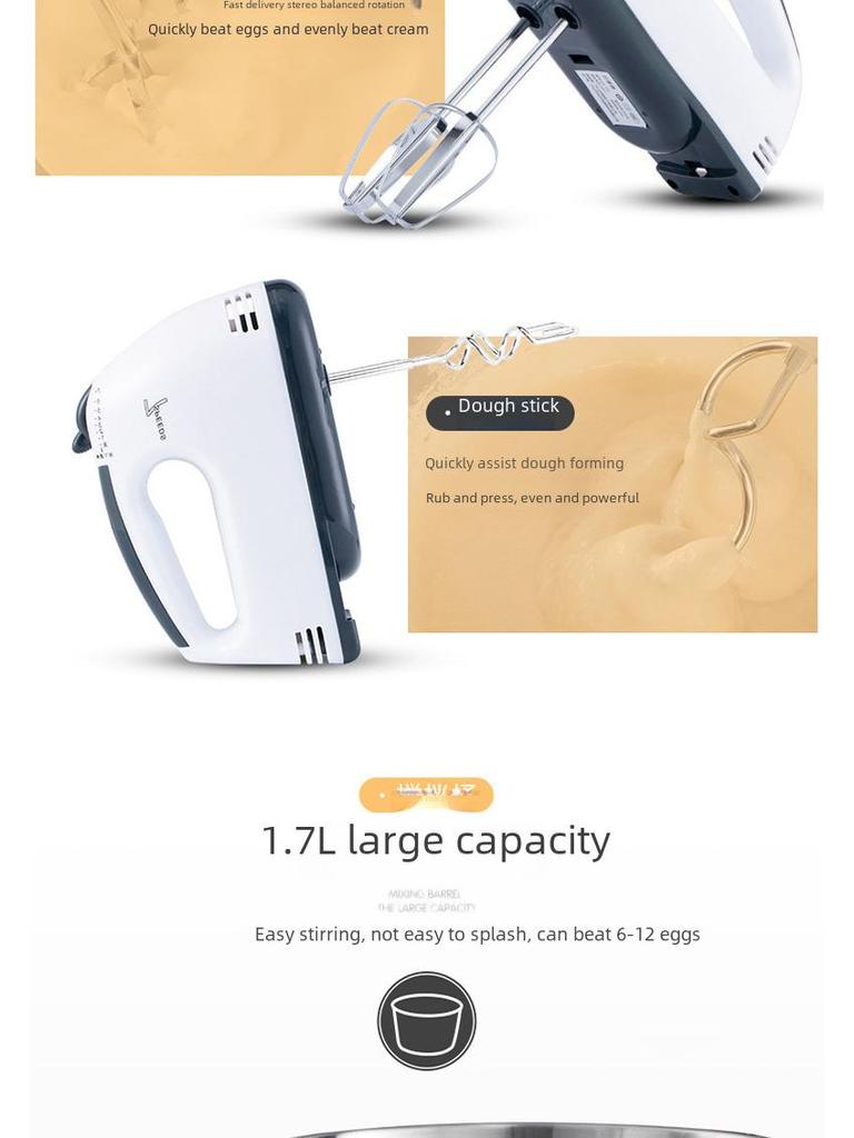 Electric Stand Mixer with Stainless Steel Bowl for Beating Eggs, Whipping Cream, and Mixing Cake & Dough