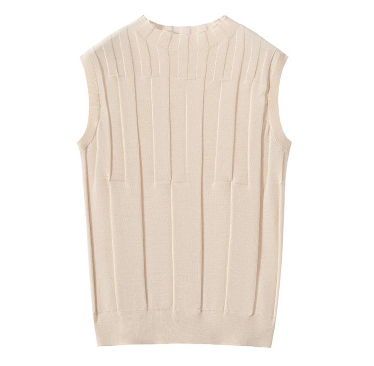 Versatile Round Neck Sleeveless Ice Silk Knit Vest – Breathable Solid Color Top