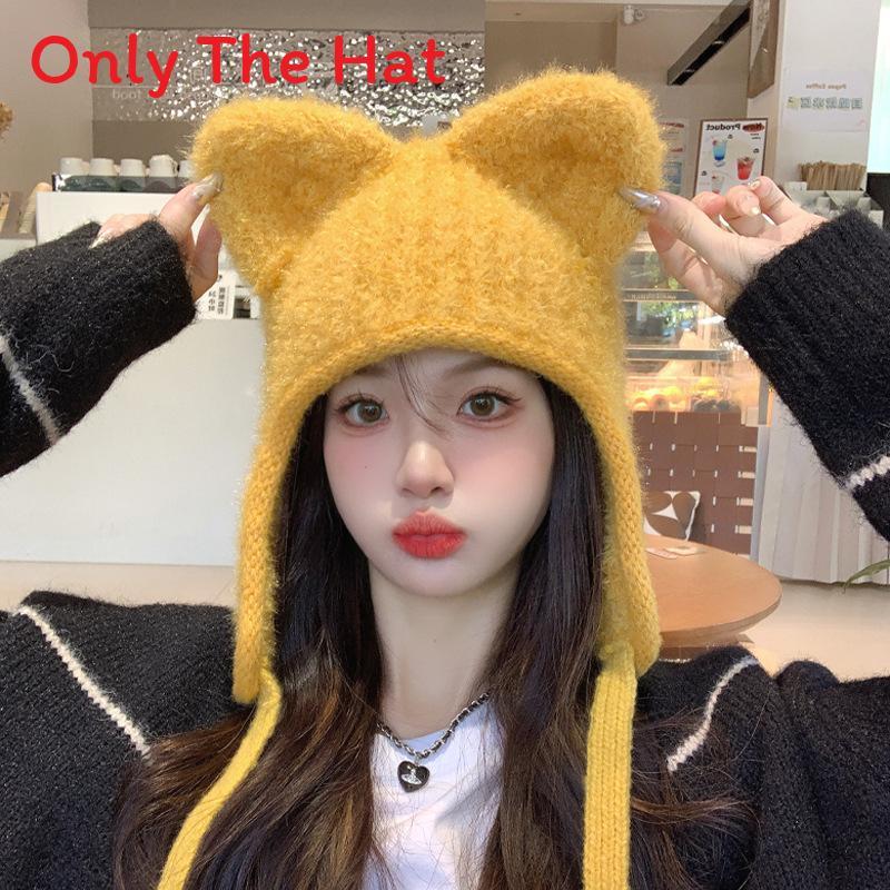 Style Knit Hat For Women With Plush Bear Ears Warm Winter Beanie For Casual Fashion