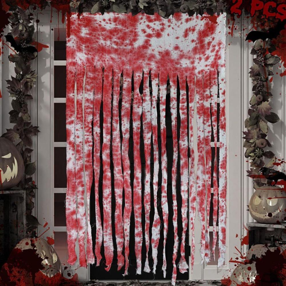 Hanging Halloween Doorway Curtains Scary Theme Bloody Handprints Curtains Bloody Gauze  Bar