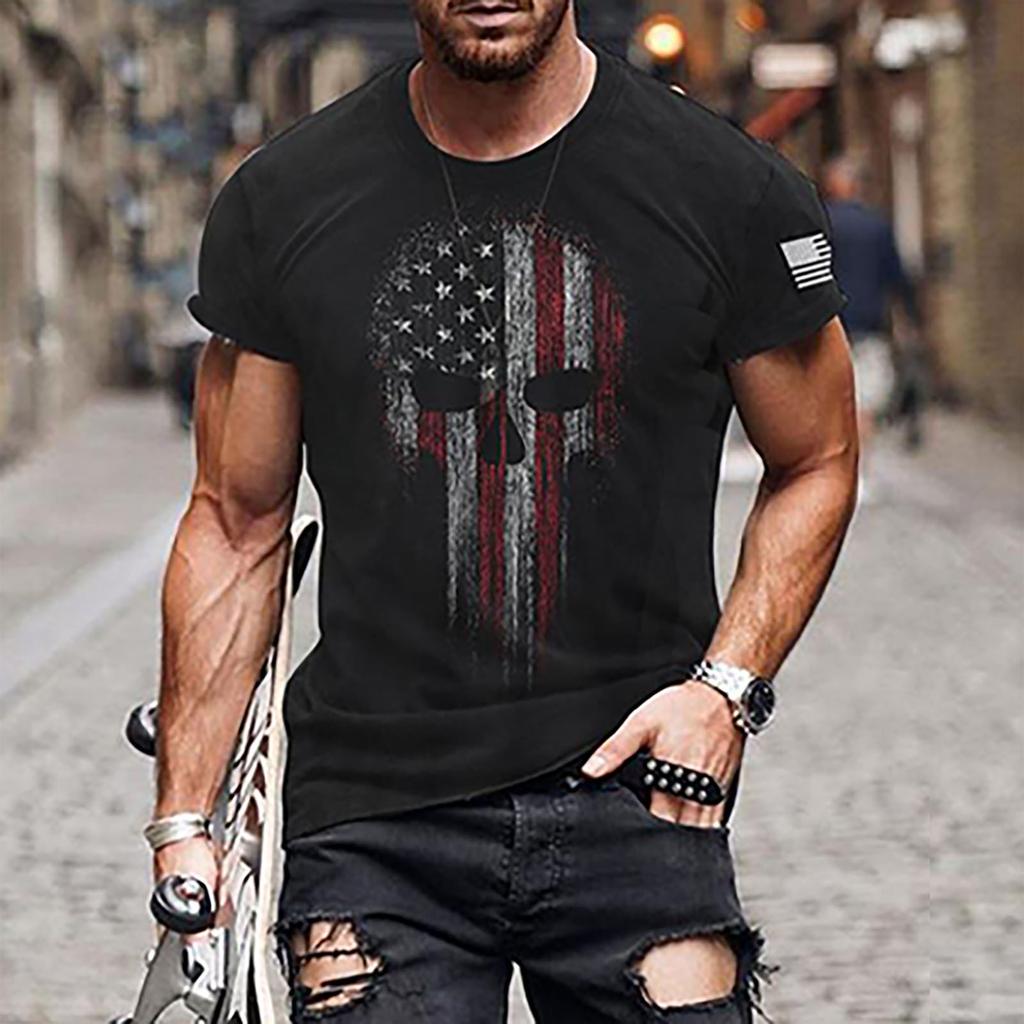 Herren Sommer Casual 3D gedruckt Kurzarm Rundhals Top T-Shirt Bluse