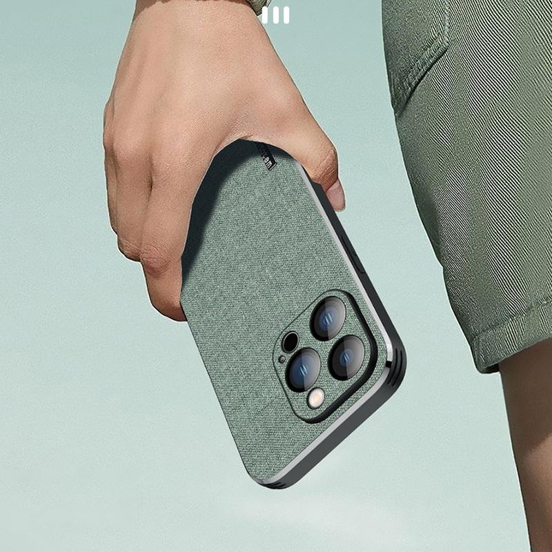 Luxusní látkový obal na telefon pro iPhone 14 13 12 Pro Max 14 Plus Nárazuvzdorný silikonový měkký nárazník Slim pevný zadní kryt PC Coque