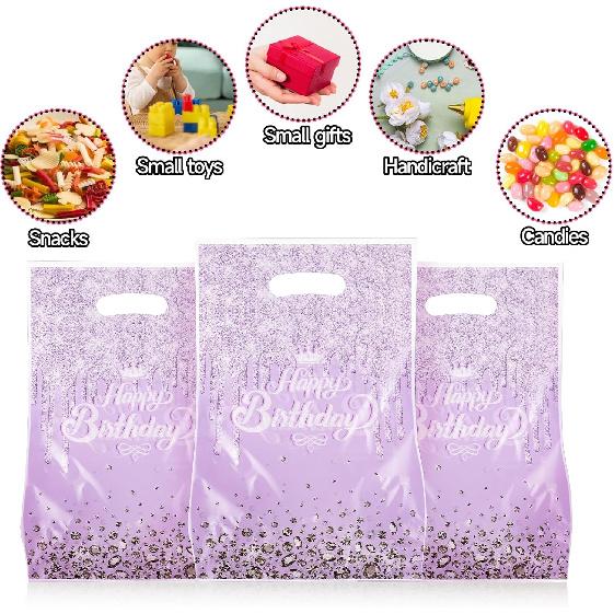 Jeffdad 30Pcs Glitter Diamonds Birthday Party Favor Bags, Cute Birthday Party Candy Bags Cookie Bags for Girls Women Birthday Party Decorations