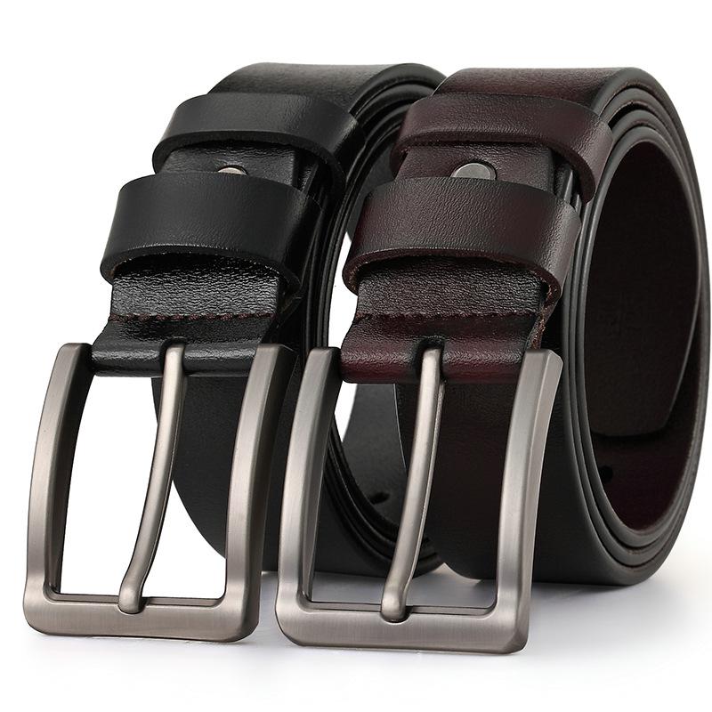Men'S Genuine Leather Belt Pin Buckle Belt Casual Retro Pure Cowhide Belt Extended Width