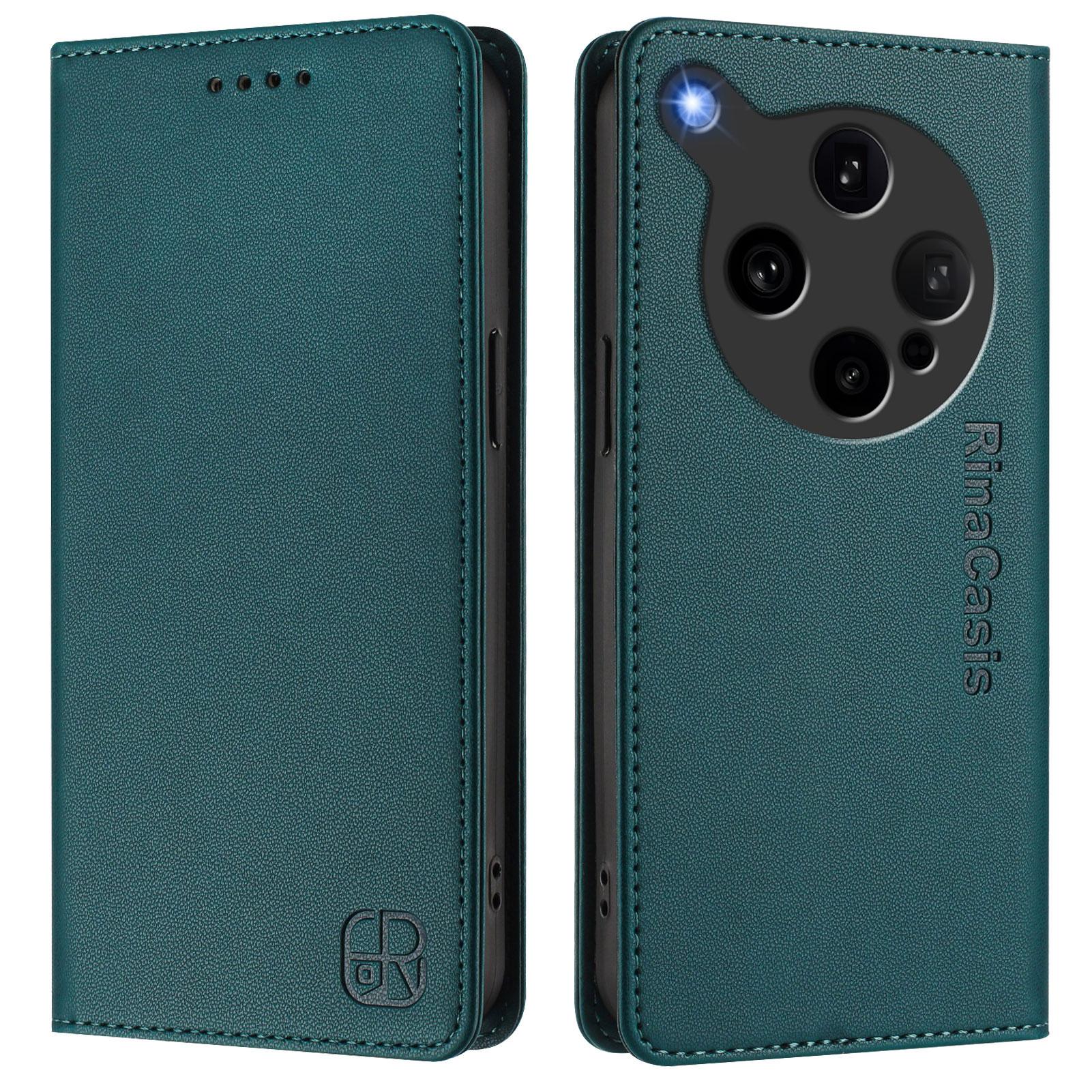 

For Oppo Find X8 Ultra 5G Leather Case RINACASIS RC01 Phone Cover with RFID Blocking Wallet Stand Dark Green