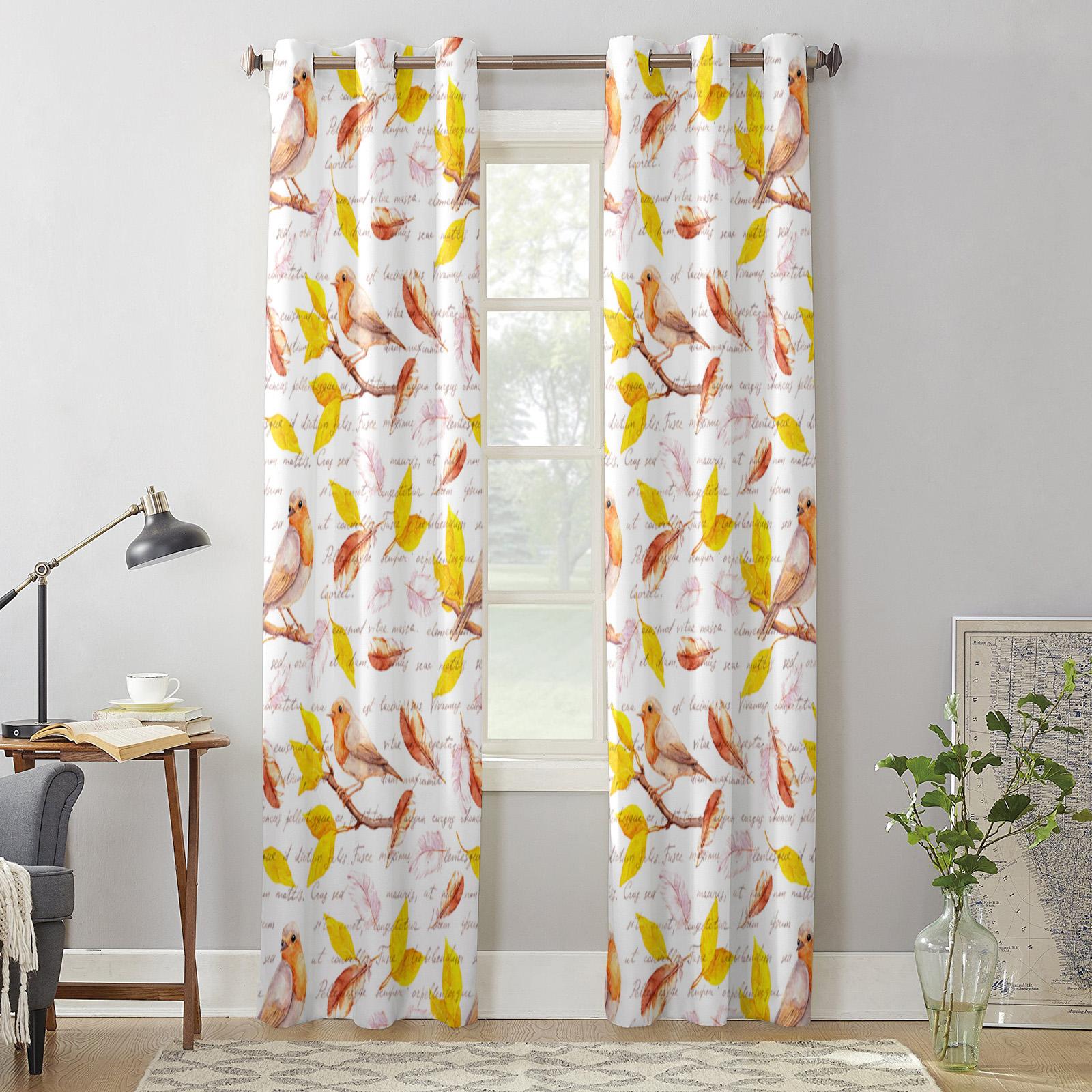 Шторы с осенними листьями и птицами для спальни — фото 5