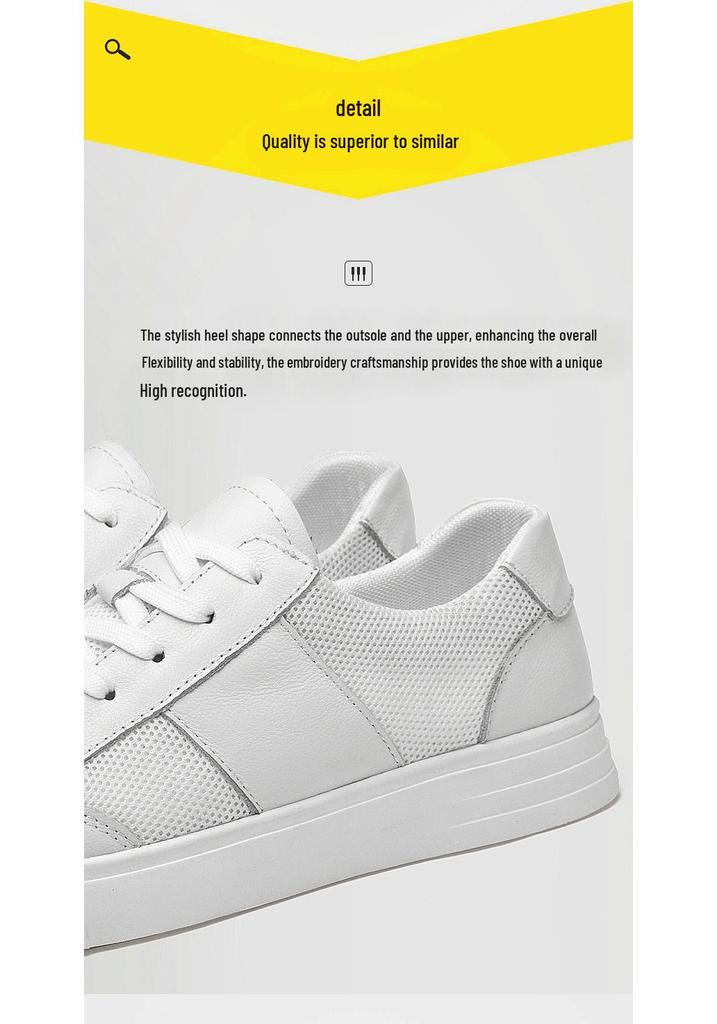 Men's Trendy Summer White Mesh Cowhide Sneakers