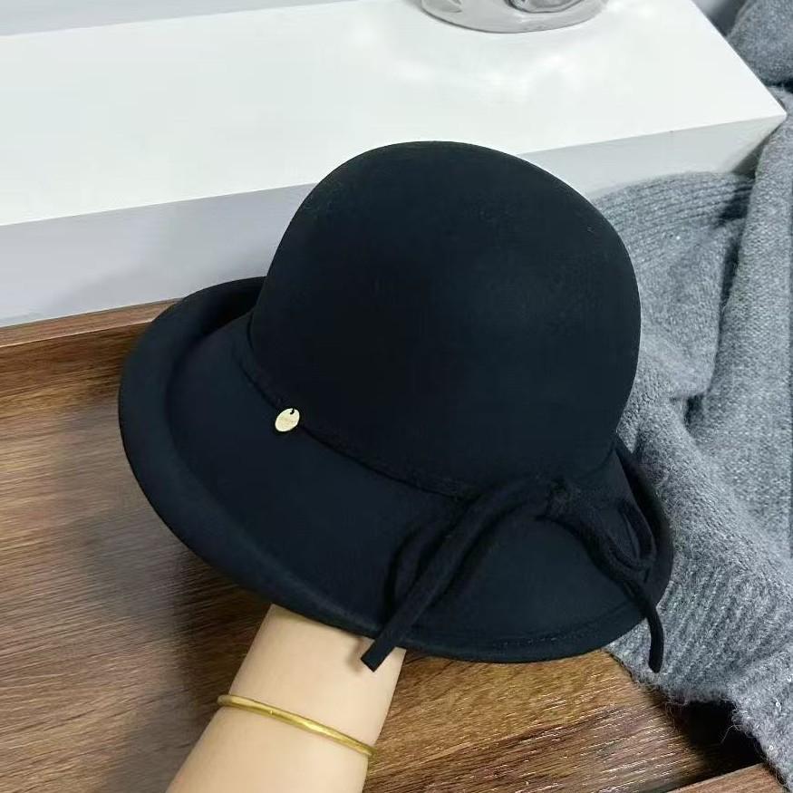 

High-end white moonlight big edge Australian top hat shows small face, extravagant winter hat thousand gold wind white hat dome basin hat tide M（55-58cm） чорний