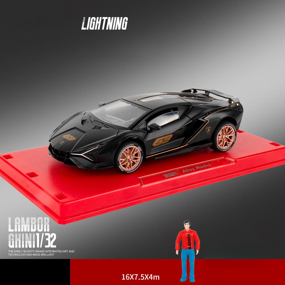 

1:32 масштаба Lambo Sian, модель автомобиля из сплава, со световыми и звуковыми эффектами, литые под давлением игрушки для мальчиков, подарок на день рождения, детские игрушки, коллекция автомобилей 1/32-16x7.5x4cm чёрный