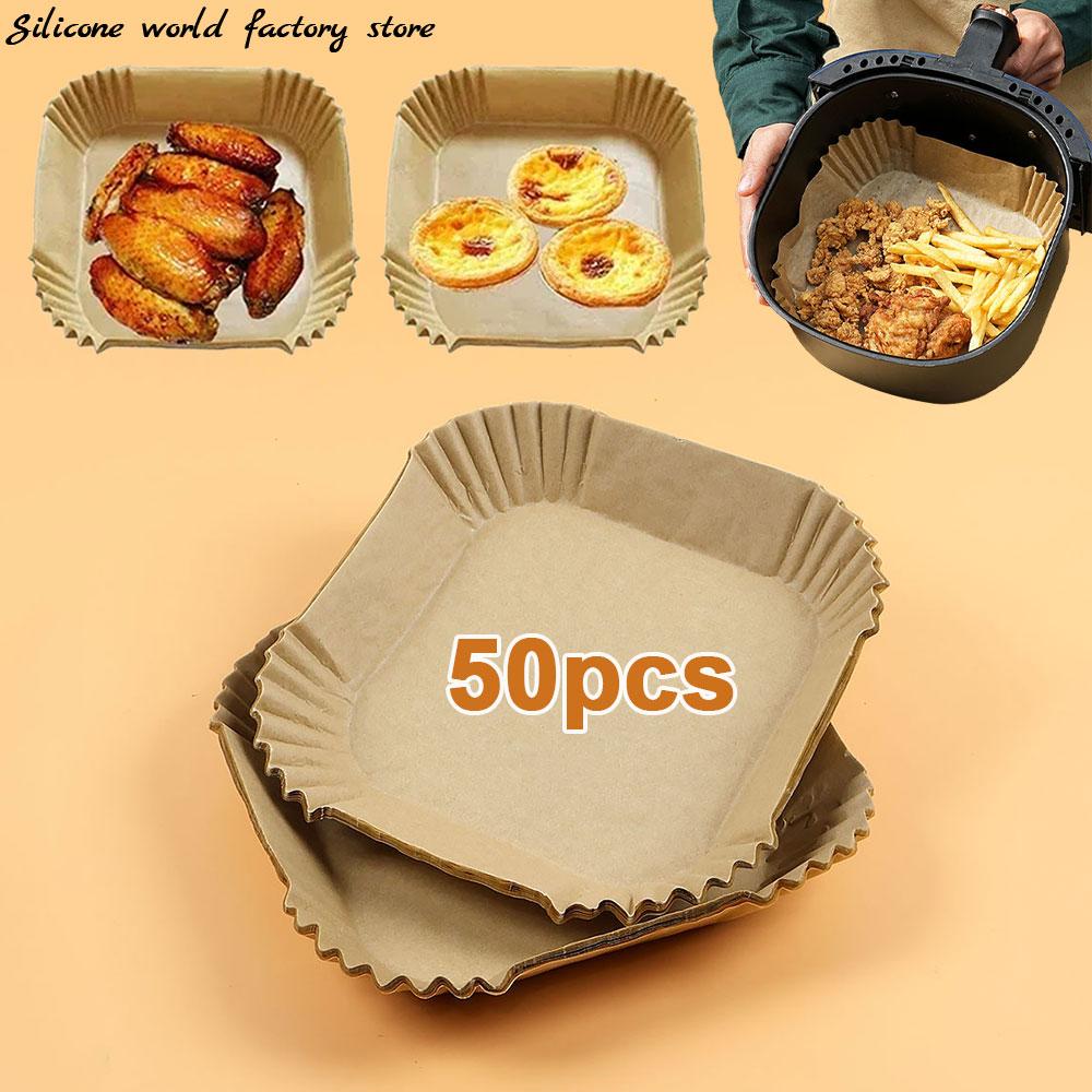 Silicone World 50pcs Air Fryer Paper Disposable Square Paper Food Cooking Oil Paper Airfryer Liner Baking Paper Oven Baking Tool