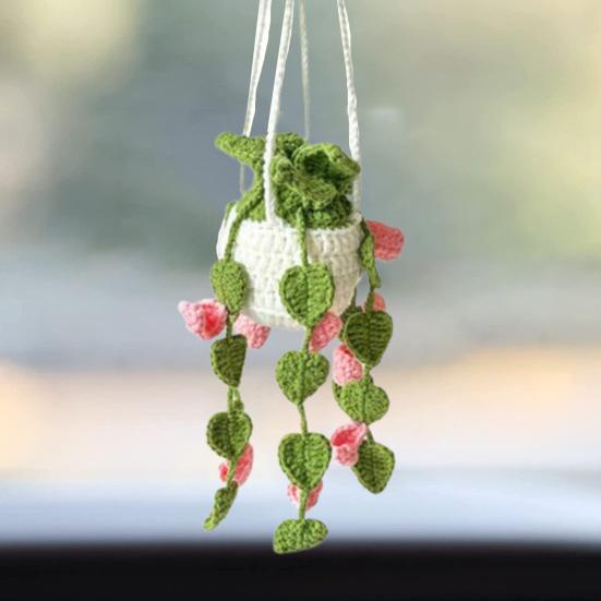 Pianta da appendere all'uncinetto for auto, gancio for specchietto for auto a maglia, cesto da appendere all'uncinetto for piante for auto, accessori for piante for auto carini, accessori for appender