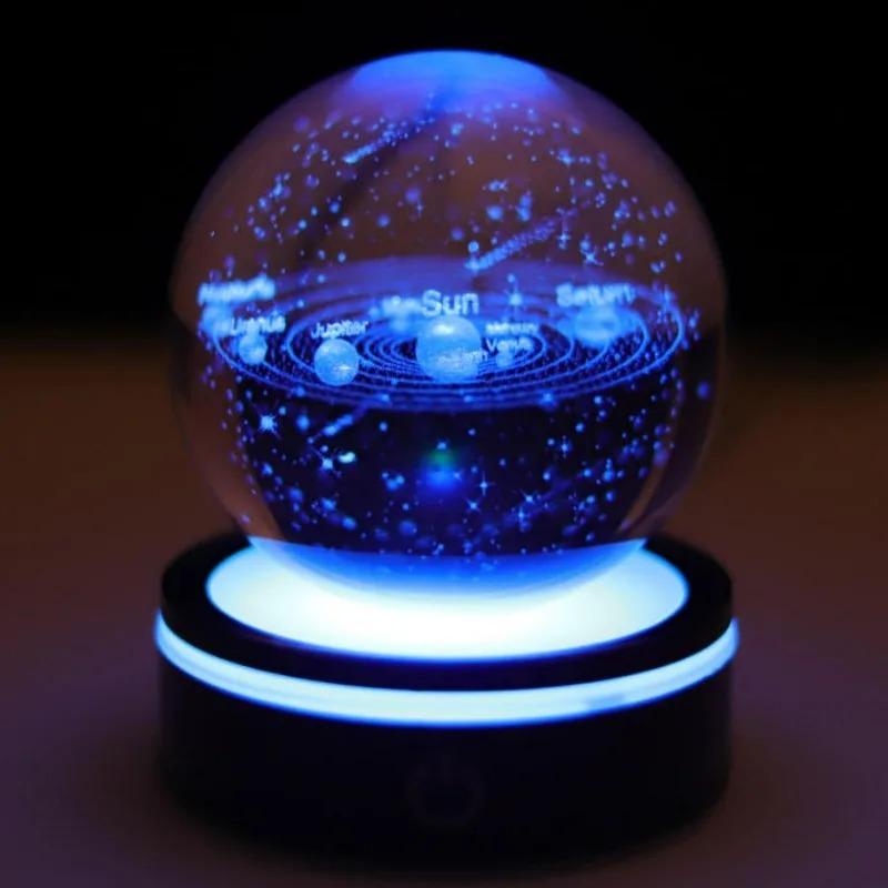 3D Solar System Crystal Ball Night Light with LED Colorful Lighting Touch Base Galaxy Planets Glass Ball Lamp Astronomy