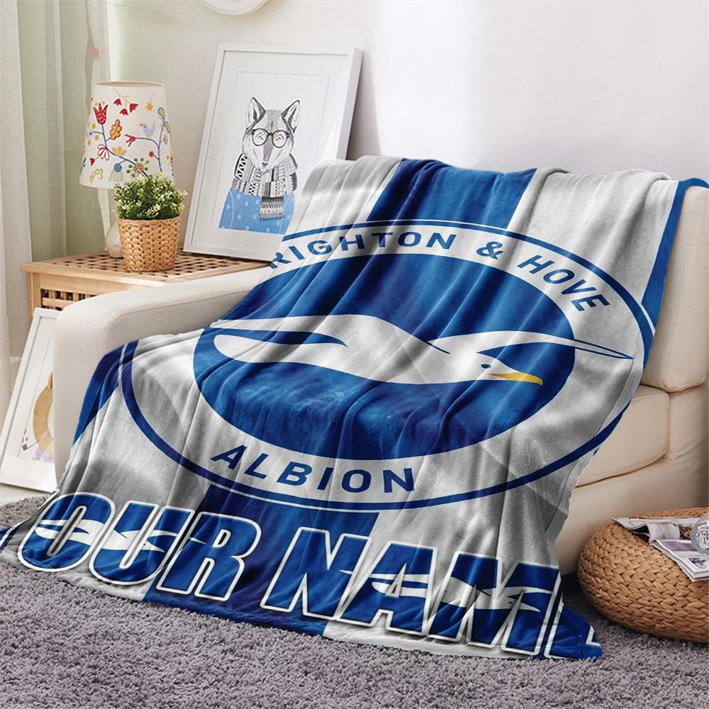 1PC Custom Name Brighton&Hove Albion Patterned Flannel Blanket Suitable For All Seasons for Home Decor Warmth and Comfort Gifts Holiday Present