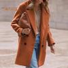 Women Winter Overcoat Double-breasted Turn-down Collar Long Sleeves Buttons Cardigan Plus Size Mid Length Outdoor Woolen Coat