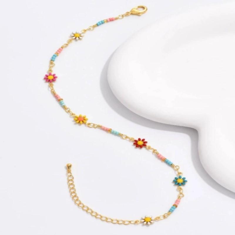 New Fashion Chrysanthemum Daisy Chain Anklet for Women Summer Boho Chic Daisy Beaded Foot Chain Party Vocation Jewelry Gifts