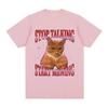 Stop Talking Start Mewing T-Shirt Funny Cute Cat Meme Graphic Short Sleeve T Shirts 100% Cotton Comfort Loose T-shirts Oversized