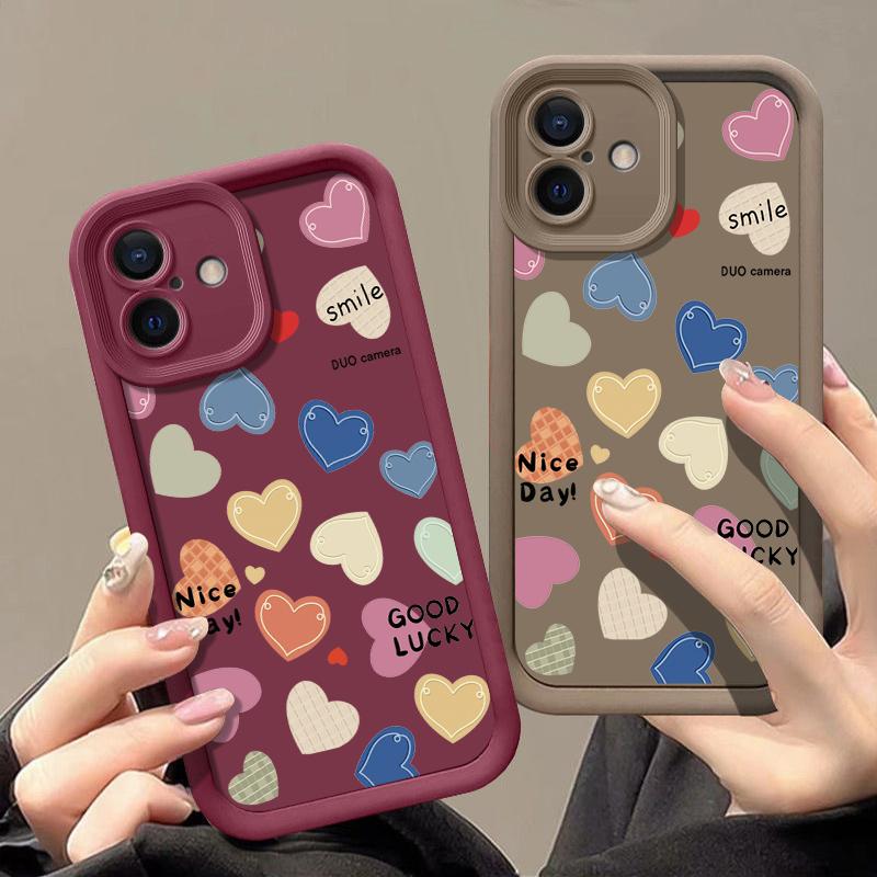 Colorful Love Hearts Pattern Case For IPhone 16 Pro Max 15 14 Plus 13 12 11 Pro Max Shockproof Soft TPU Phone Cover Funda Coque
