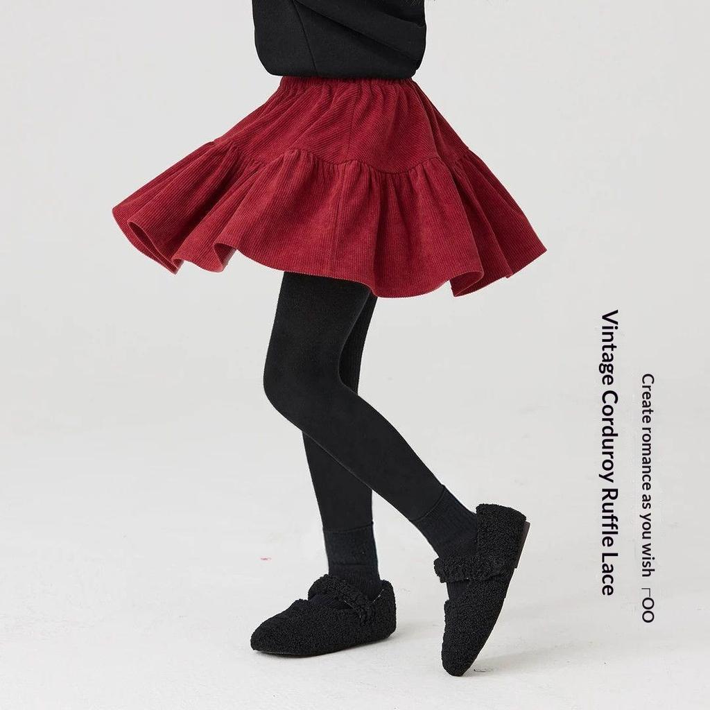 Teens School Girls Culottes Fleece Lined Skirt-Pants Winter Thickened Skirted Leggings Kids Fake Two-Piece Pleated Skirt Tights