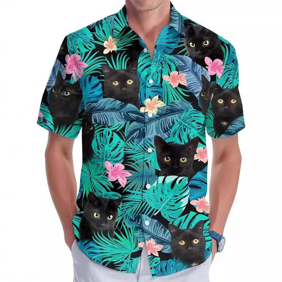 Summer new Hawaiian shirt men's fashion digital printing short sleeve source factory one piece hair