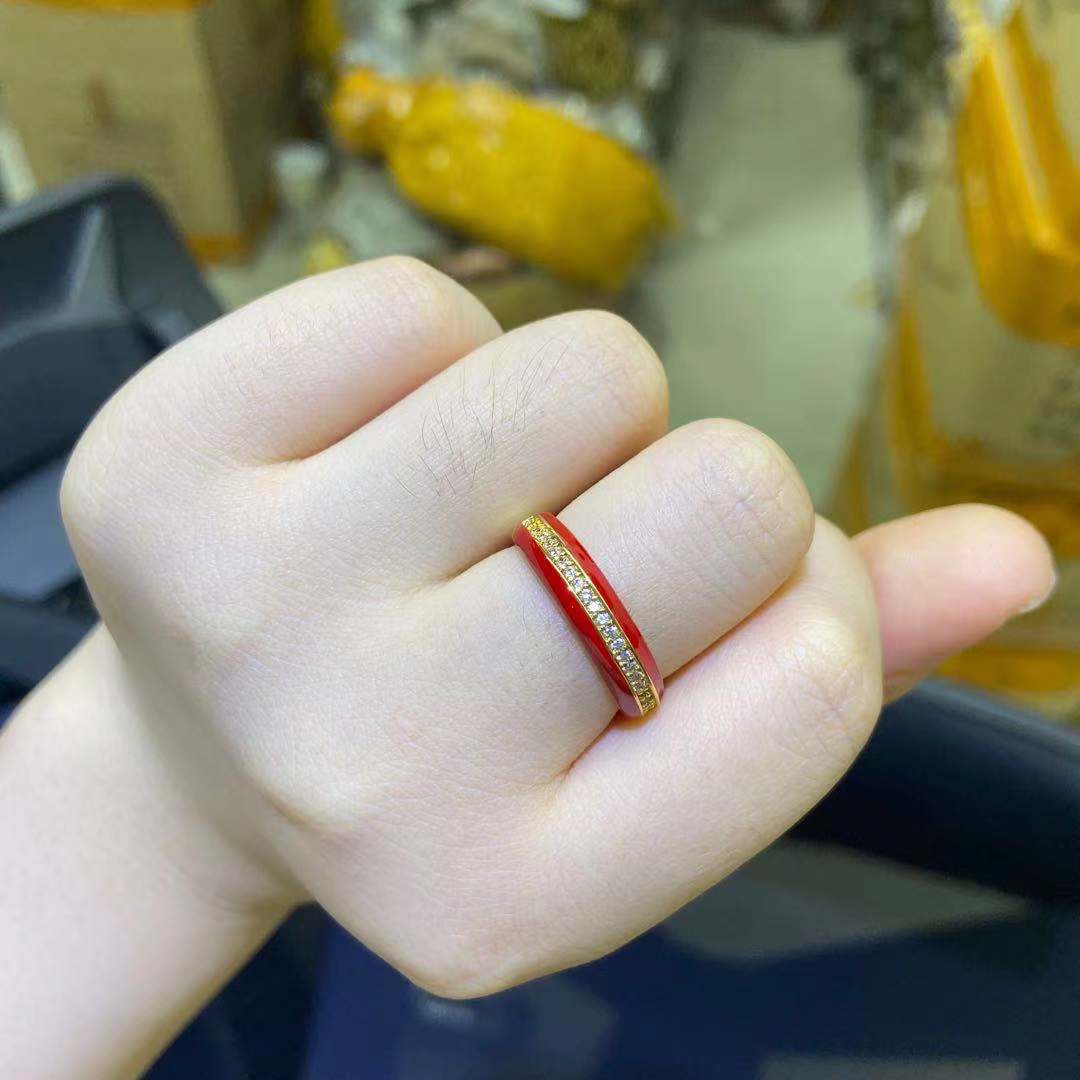 

18K Gold Plated Brass Gold Color Cute Ring For Women Multi Color Rainbow Zircon Dripping Oil Female Wedding Accessories resizable красный