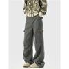 Khaki retro casual pants men's spring American high street big pocket tooling trousers loose versatile straight pants