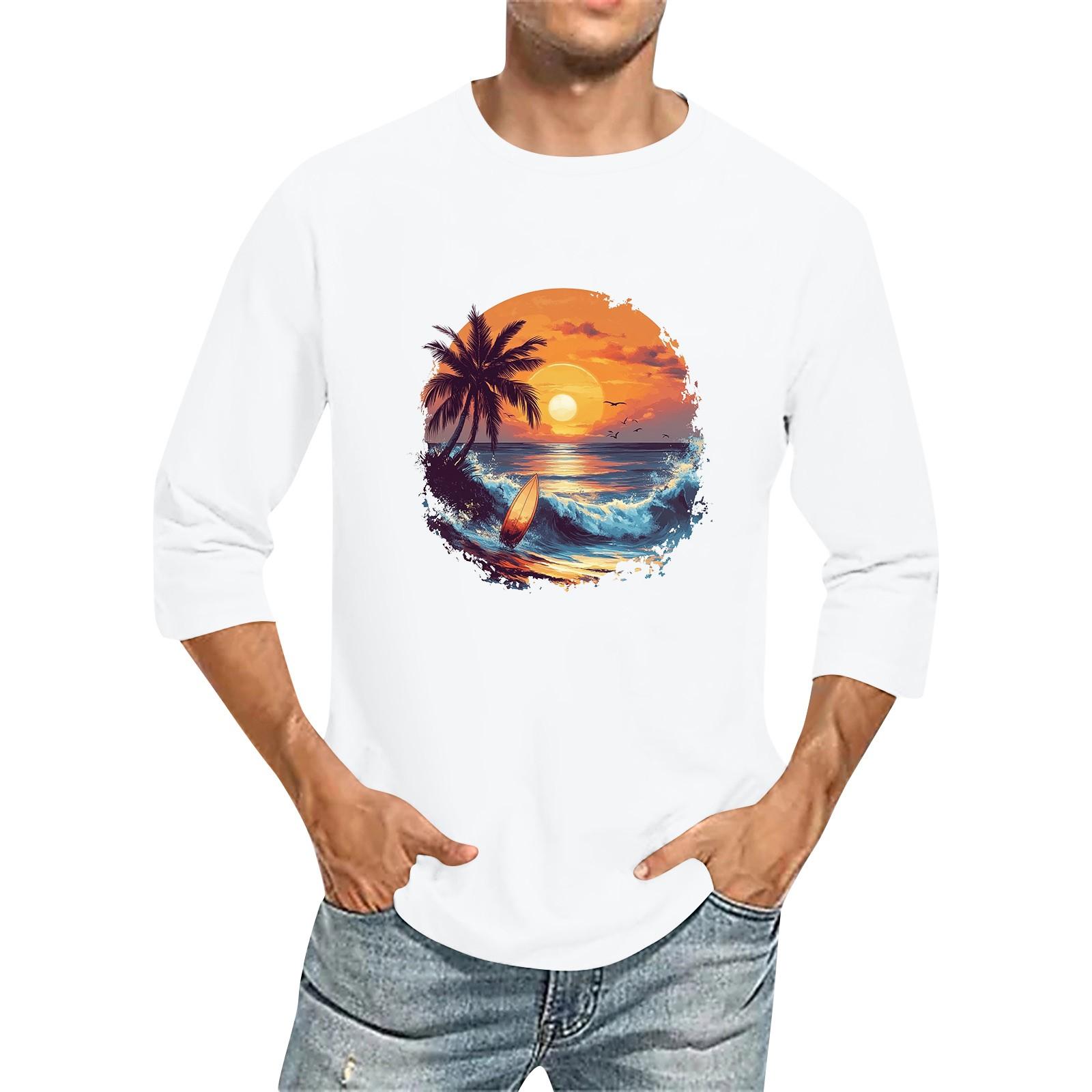 

Men s Color Round Neck Three Quarter Sleeve Top T-shirt XL білий