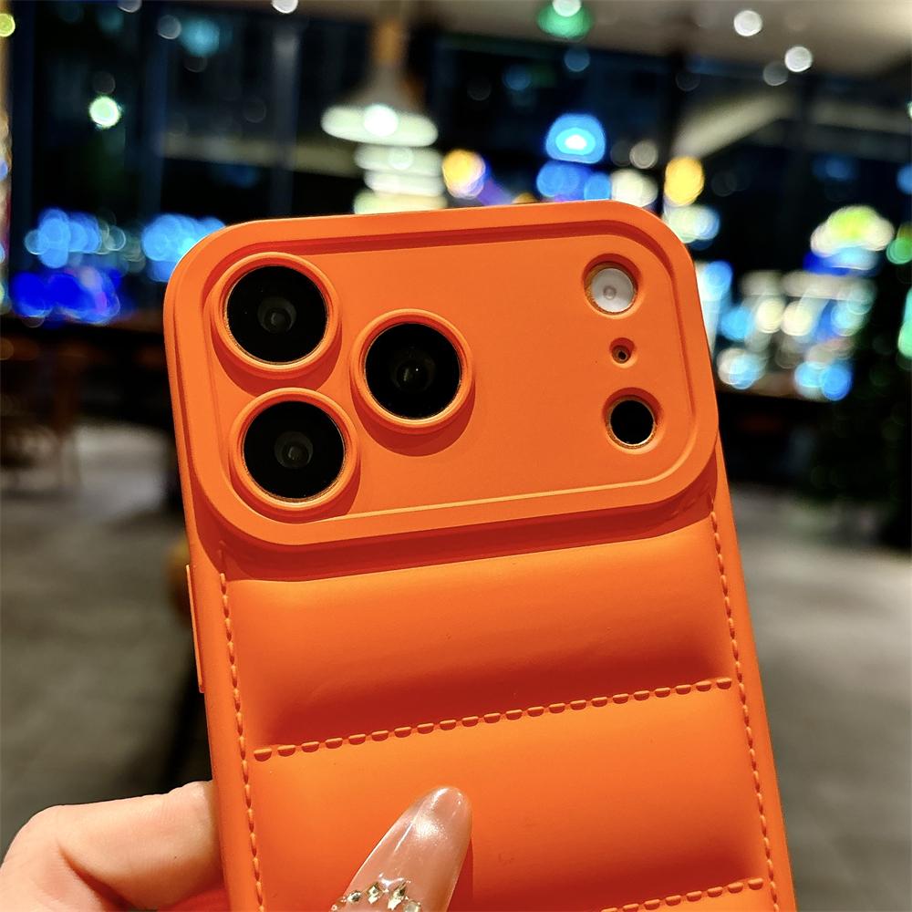 Soft Down Jacket Lanyard Crossbody Case For iPhone 17 16 15 14 13 12 11 Pro Max Plus Air XR XS Max Long Strap Solid Color Cover