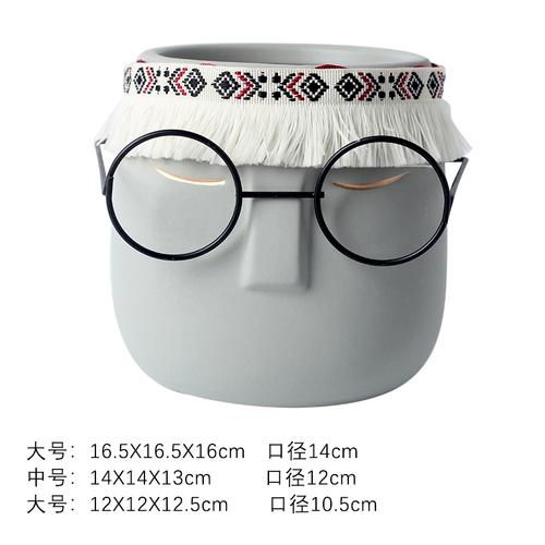 Creative Abstract Black Frame Glasses Head Ceramic Flower Pot Vase Succulents Cactus Potted Garden Decor Human Face Flower Pot