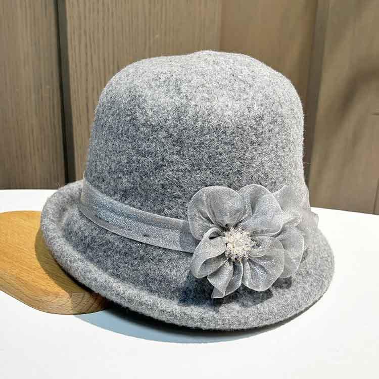 Women's wool autumn and winter crimped bucket hat French retro Hepburn wind basin hat new elegant celebrity temperament top hat
