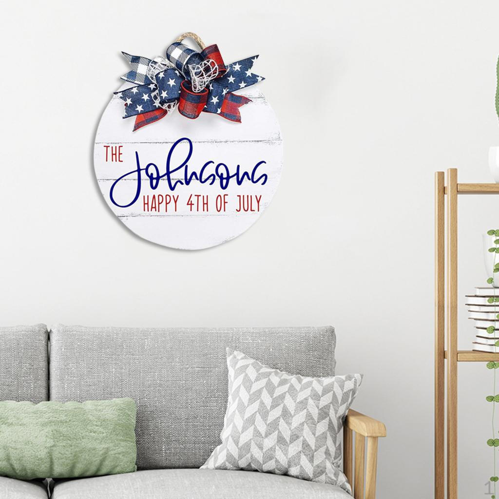 Americana July 4th Patriotic Circular Sign Decoration for Home Front Door Memorial Ornament