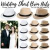 6-48PACK Wedding Straw Fedora Hats for Men Short Brim Panama Hat for Birthday Party Wedding Celebration 58cm