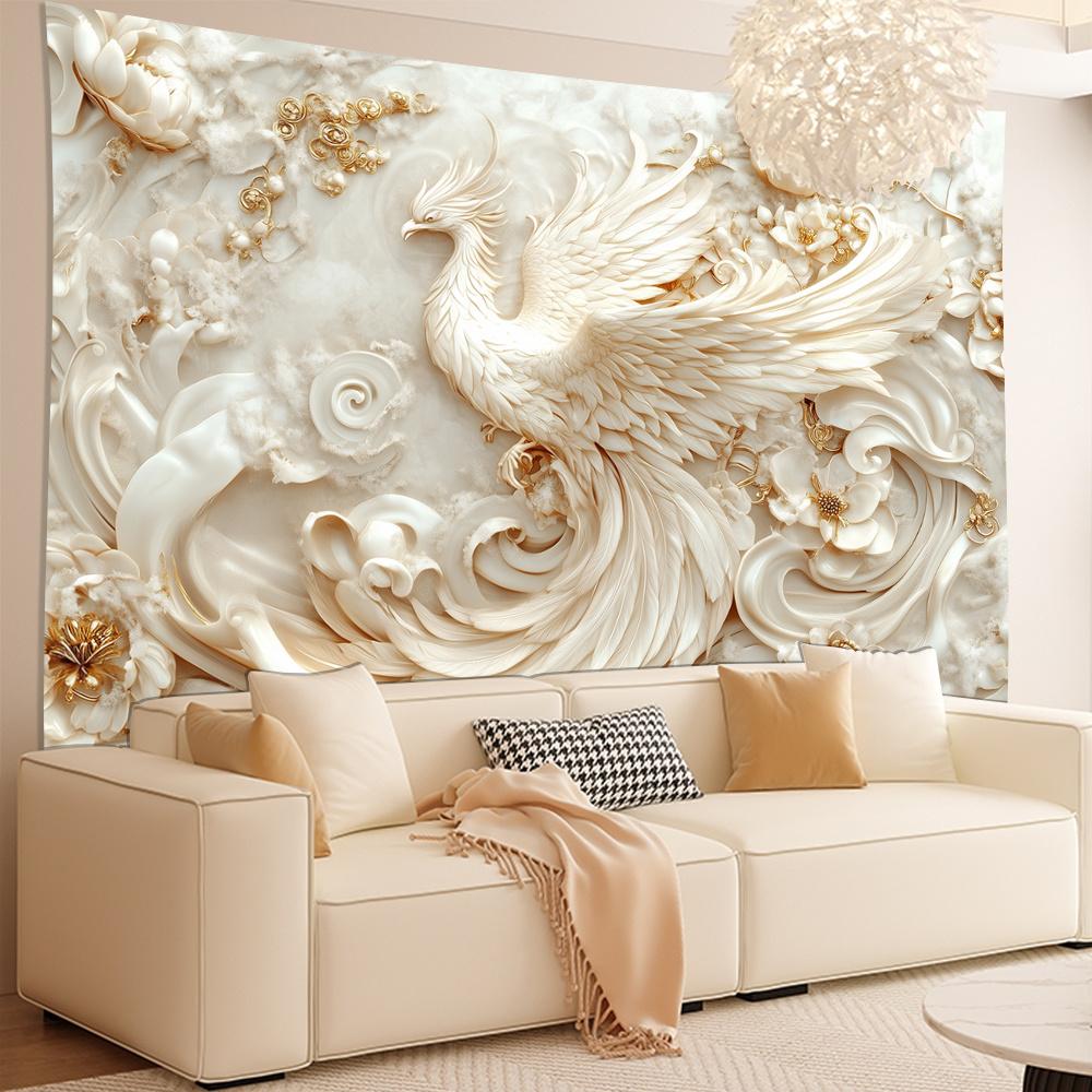 1 pezzo Tappezzeria da Parete Fenice Bianca Stile Splendido Impatto Visivo 3D, Poliestere, Perfetta per Soggiorno, Camera da Letto, Ufficio