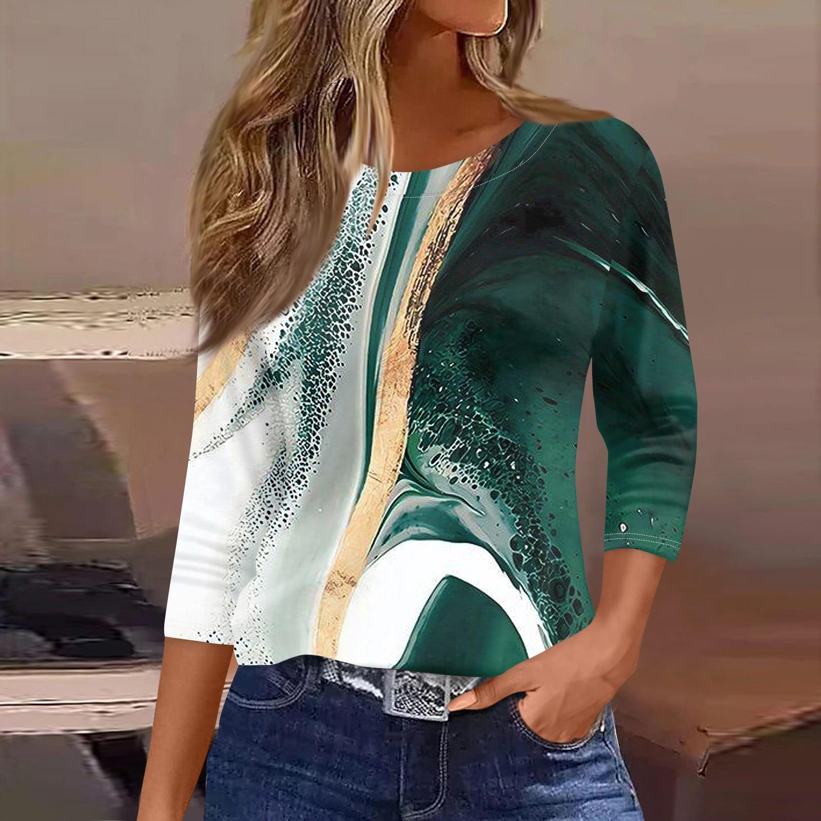 

Женская рубашка свободного покроя с рукавом семь четвертей и ретро-цветочным принтом XL зелёный