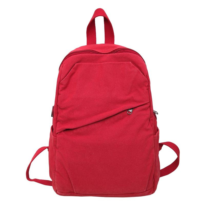 Canvas Backpack Women's Large Capacity Solid Color Student Schoolbag Men Travel Backpack