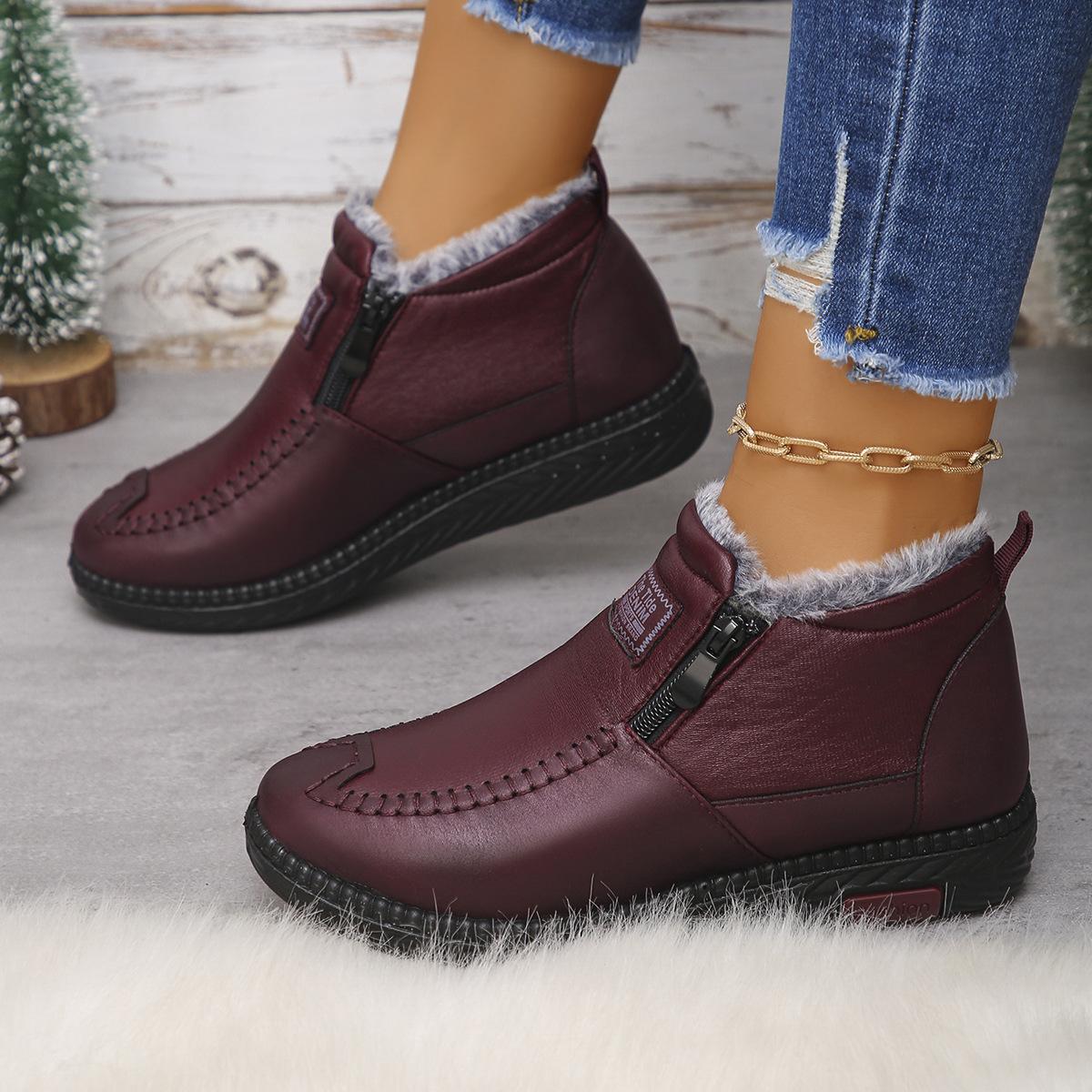 

Men Women Winter Casual Boots Leather Black Red Warm Protection for Cold Weather Insulated Material for Winter Comfort 35