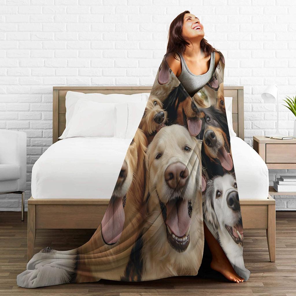 Funny Dog Selfie Flannel Blanket Winter  Super Soft Throw Blanket for Girls Boys Outdoor Comfortable Bedspread Sofa Bed Cover