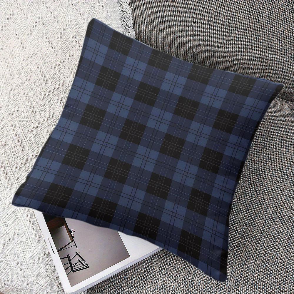 Navy Plaid Square Jacquard Pillow Cover for Sofa Office Waist Cushion Cover Home Decorative Pillowcase