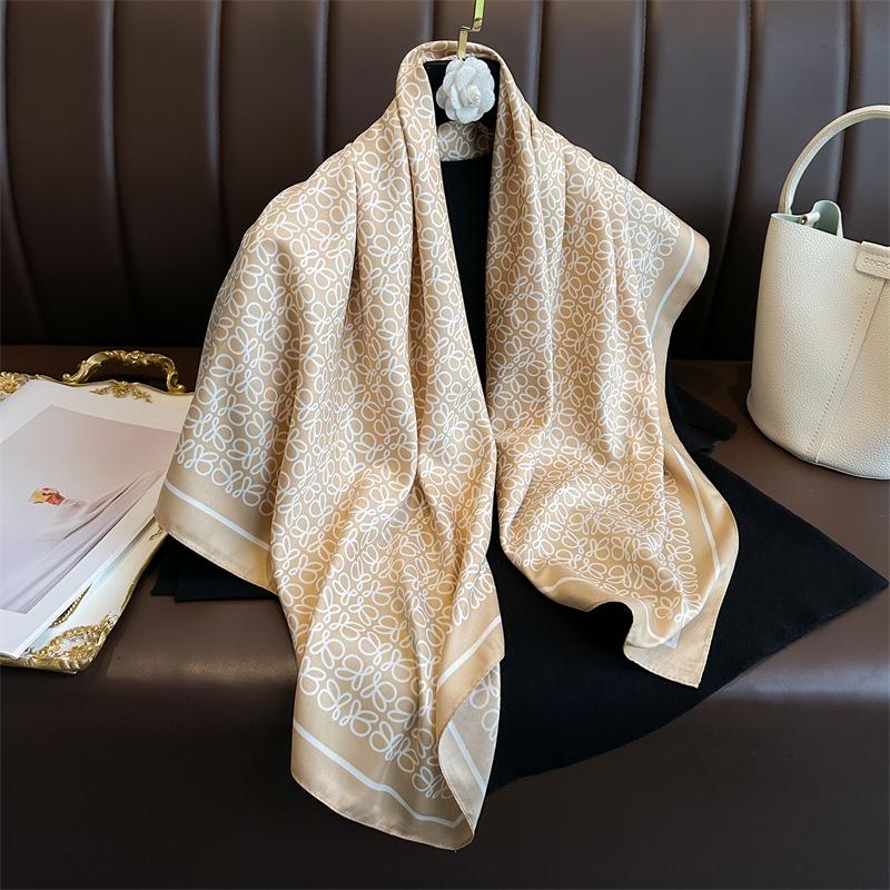 Women's Retro Twill Silk Scarf - 90cm Versatile Shawl for Travel & Sun Protection