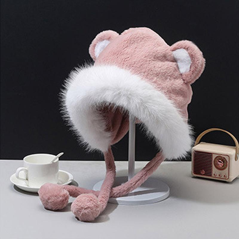 

Осень и Зима Корейская Версия Милая Плюшевая Шапка с Медведем для Женщин Утепленная Теплая Ветрозащитная Защита Ушей Шапка Лей Фэн Показывающая Лицо Маленький Капюшон One Size