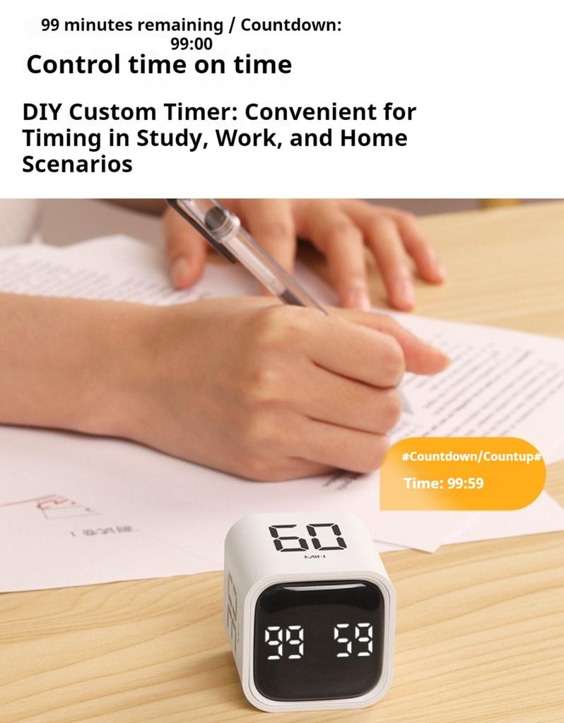 New Gravity Sensor Timer,Countdown Alarm for Cooking & Study,Self-discipline Manual Digital Time Management Clock