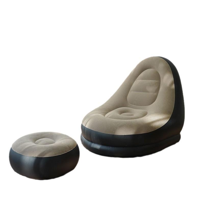 Inflatable Flocked Sofa & Footstool Set: Portable Tatami, Perfect for Lazy Naps & Camping.