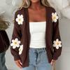 Damen Strickjacke Lockerer Schnitt Farbe mit Großem Blumendruck für Lässige Alltagsmode