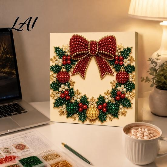 Progetti Artistici per Alleviare lo Stress Kit Perle Finte di Natale Pittura Capanna Innevata di Babbo Natale Kit Artigianale 3D Scintillante con Perline Fai da Te per Adulti Parete per le Festività Invernali di Casa