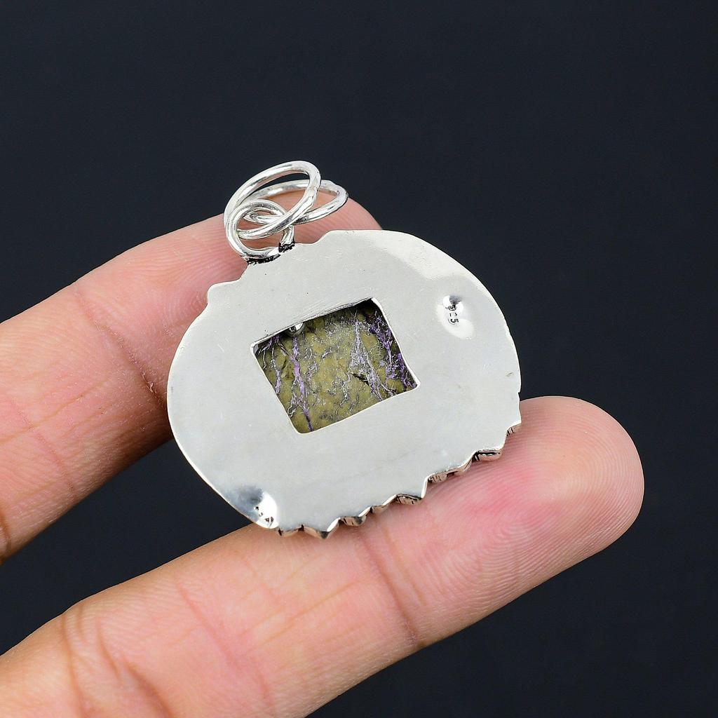 Daughters Day Sale Sterling Silver Purpurite Stone Art Deco Boho Pendant Jewelry