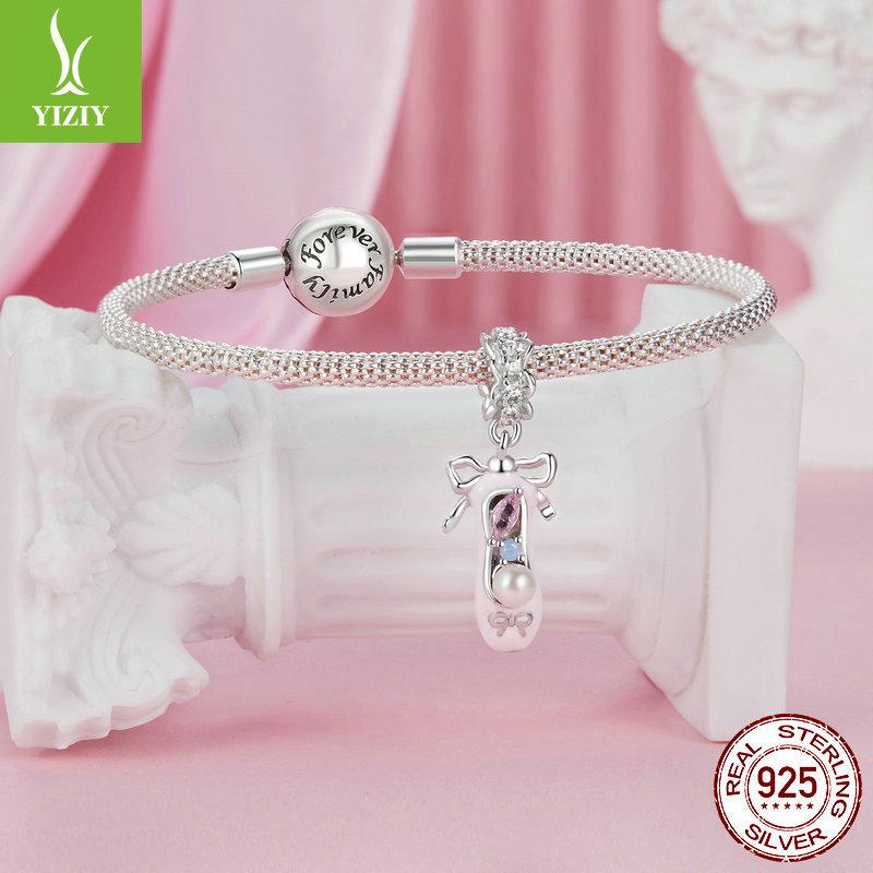 Pink Sweet Ballet Shoes Diy Pendant Accessories, Dream Princess Wind S925 Sterling Silver Bracelet Beaded