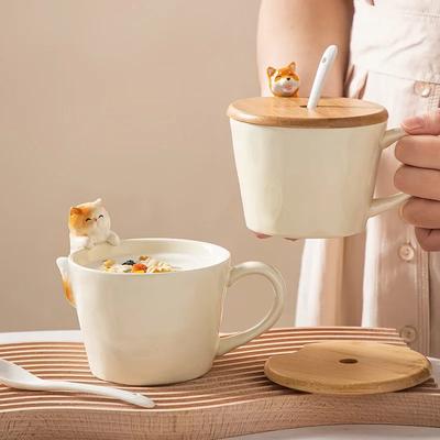 European Cartoon Tea Dog Cat Ceramic Mug Birthday Gift Porcelain Dessert Milk Cup Cute Kids Water Cup Couple Mug Home Decoration