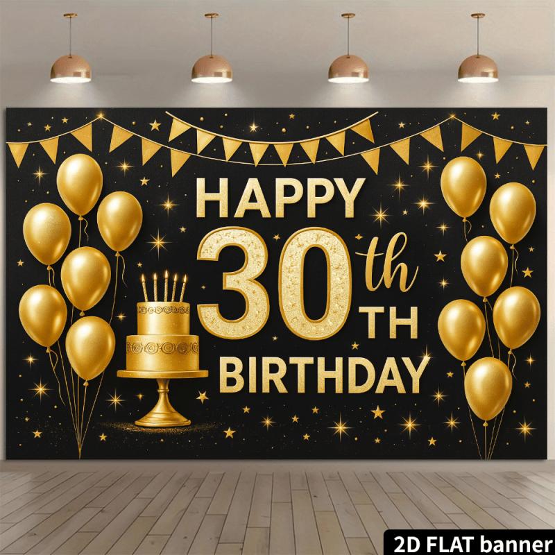 Luxurious Black and Gold Color Theme Birthday Backdrop for 30th Birthday celebrationXY